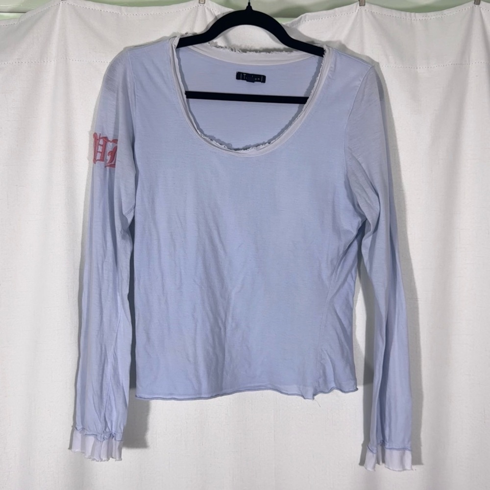 Tucker Y2K Baby Blue Raw Edge Long Sleeve Tee